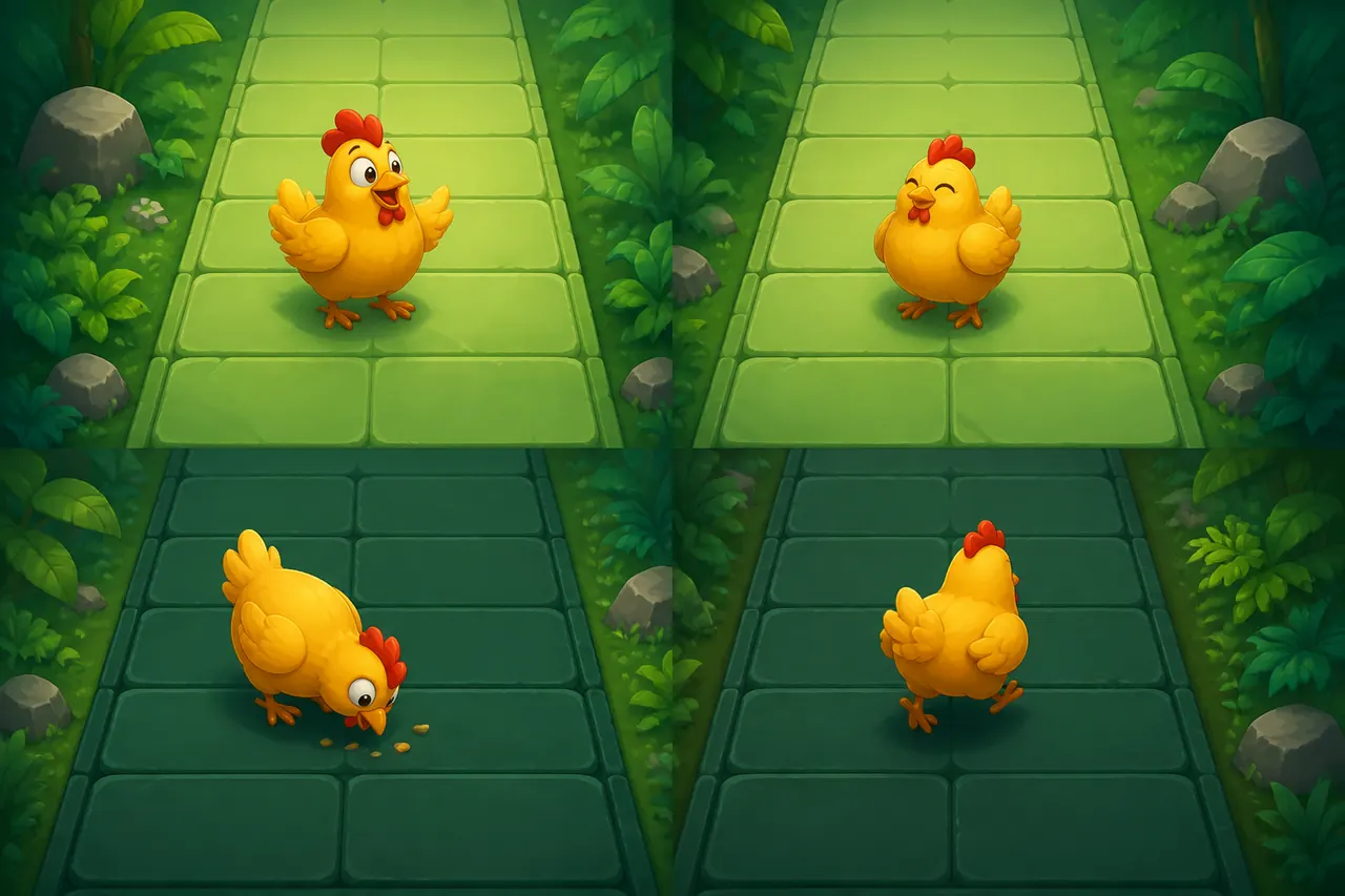 Four Chicken Road lanes of arches, one hen on a harder-looking path