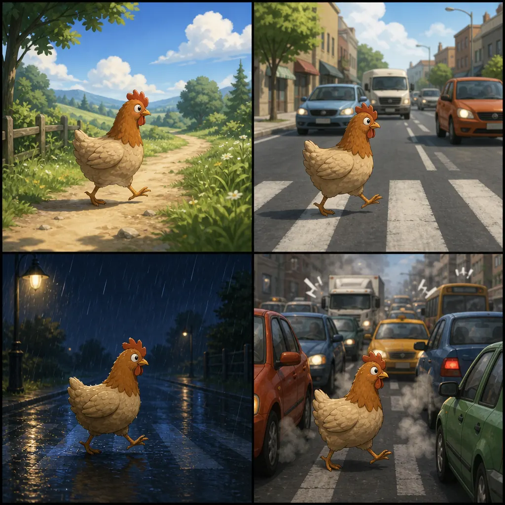 Hen on a short easy row of Chicken Road arches