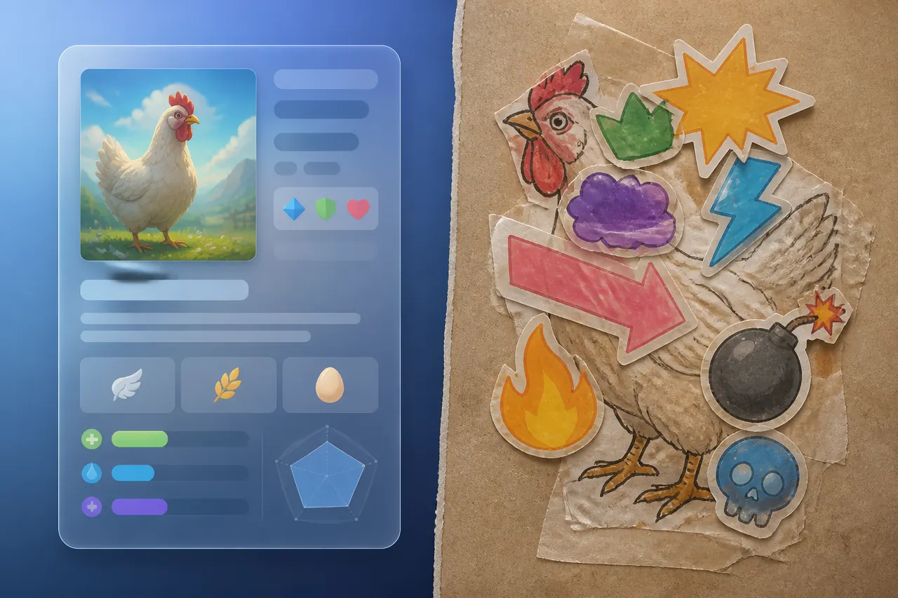 Original tile versus clone hen art